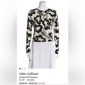 JOHN GALLIANO Paris Black Cream Gray Cardigan + Floral Pattern VTG SS2001 Size L